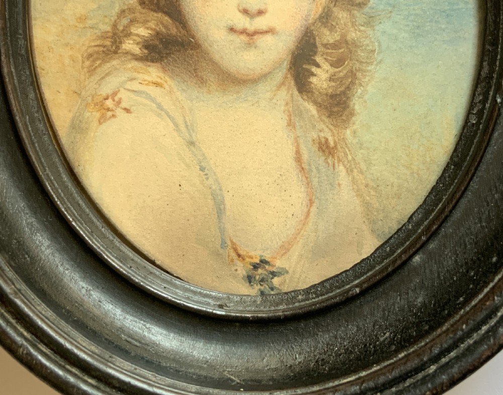 Miniature Georgian Portrait Painting Antique Watercolour Female Beauty c. 1820 View VI