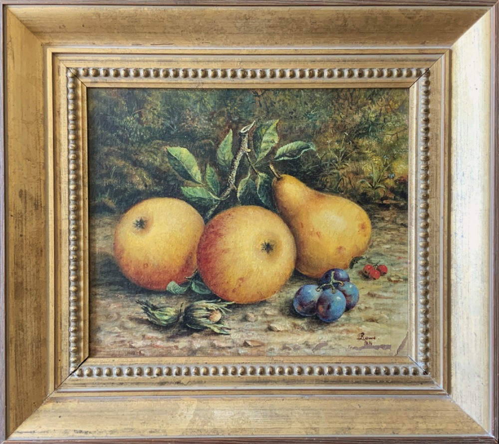 Still Life Oil Painting Pears and Apples 19th-Century Signed Original