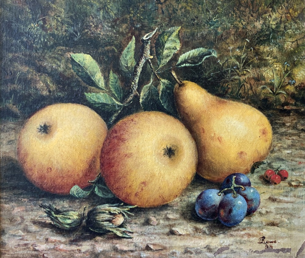 Still Life Oil Painting Pears and Apples 19th-Century Signed Original View II