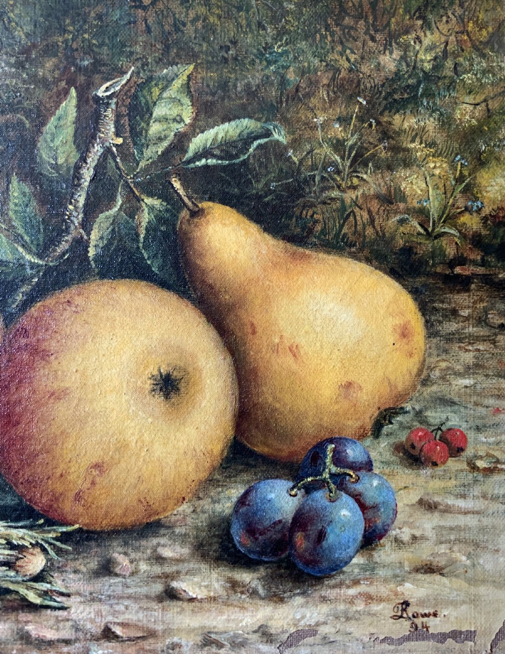 Still Life Oil Painting Pears and Apples 19th-Century Signed Original View III