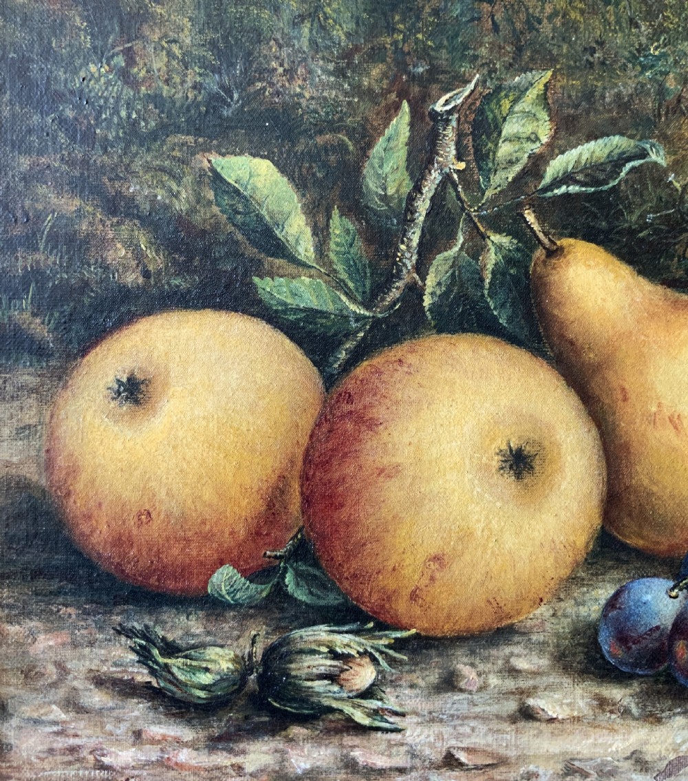 Still Life Oil Painting Pears and Apples 19th-Century Signed Original View IV