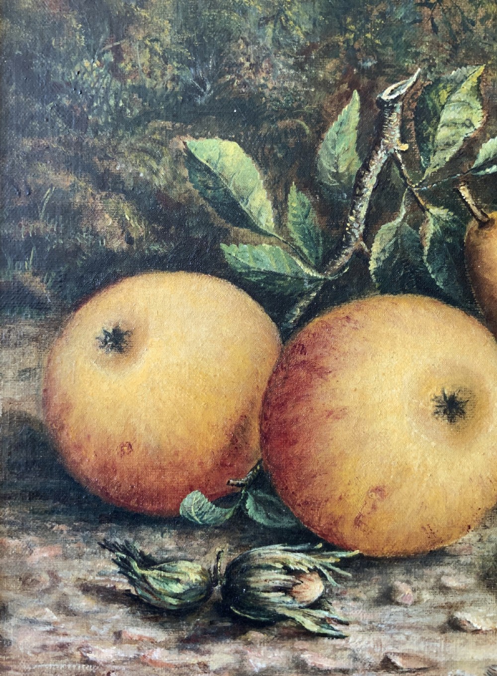Still Life Oil Painting Pears and Apples 19th-Century Signed Original View V