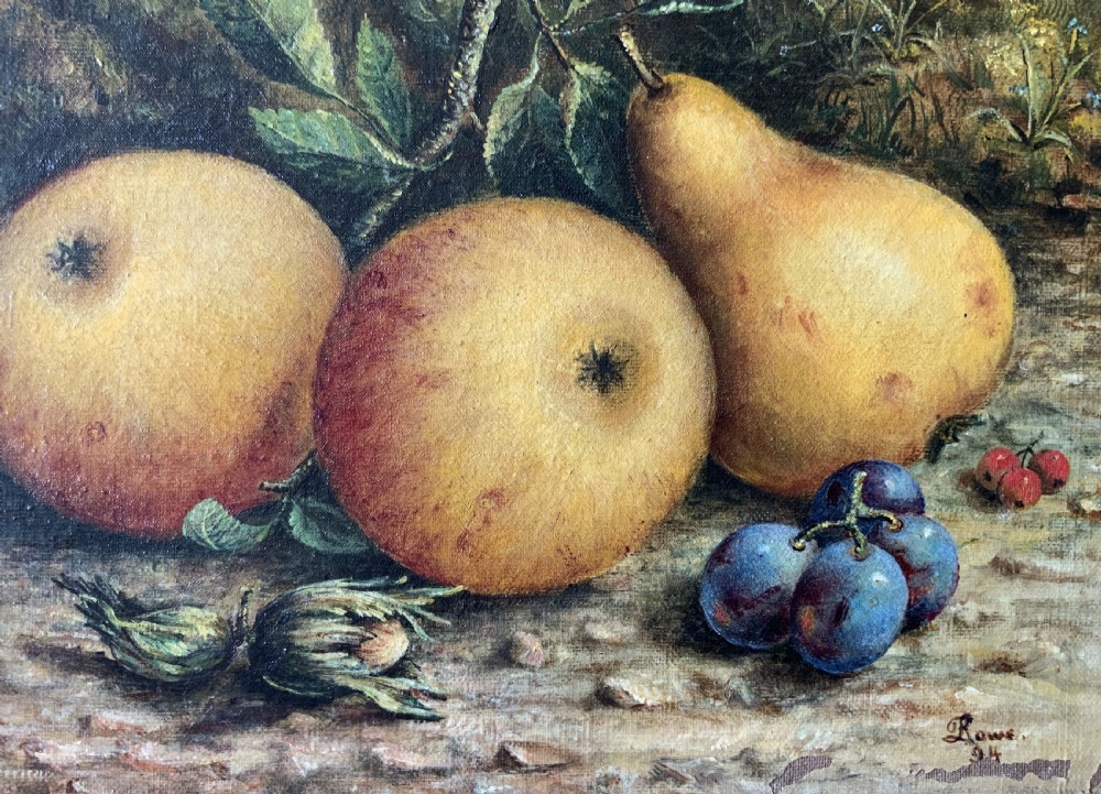 Still Life Oil Painting Pears and Apples 19th-Century Signed Original View VI