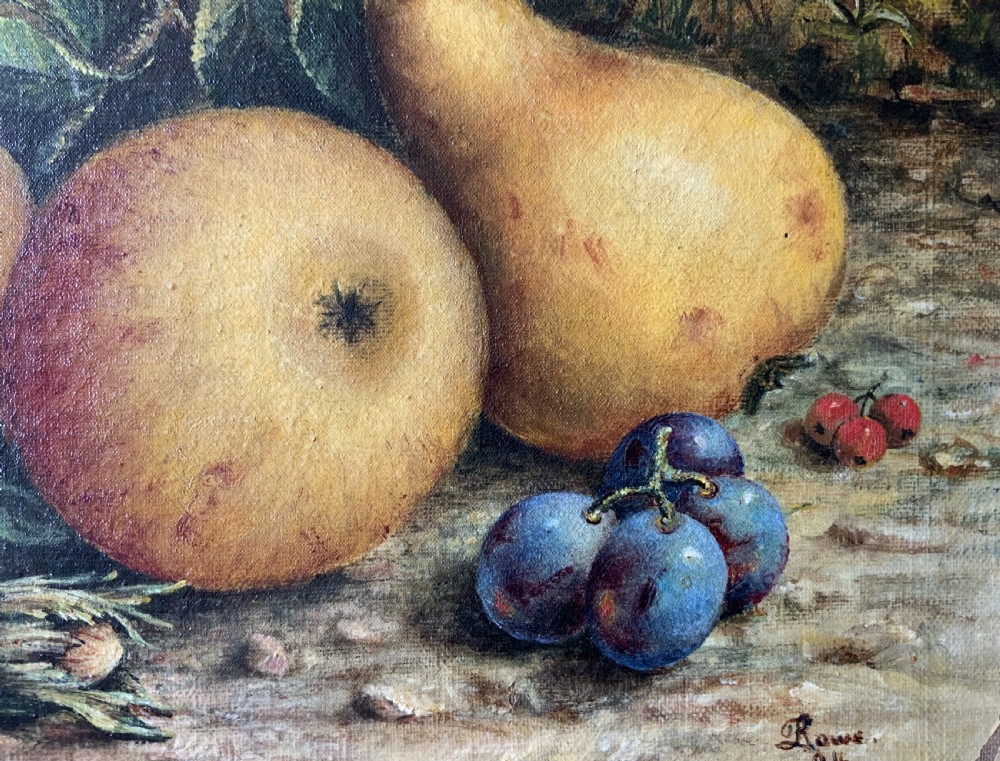 Still Life Oil Painting Pears and Apples 19th-Century Signed Original View VII