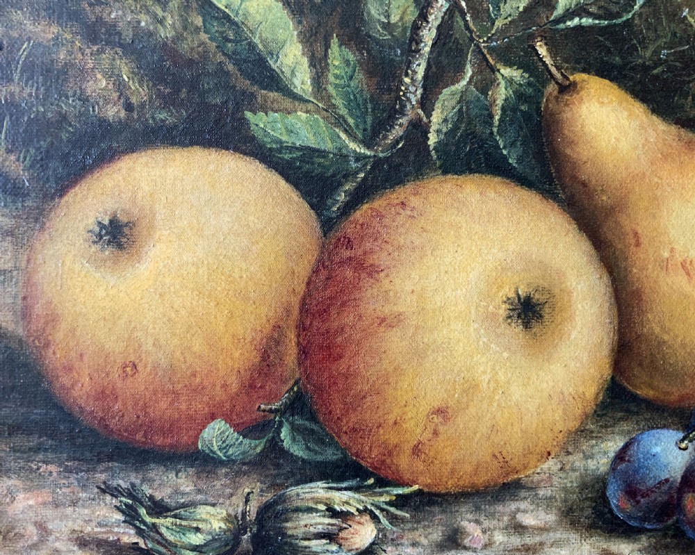 Still Life Oil Painting Pears and Apples 19th-Century Signed Original View VIII