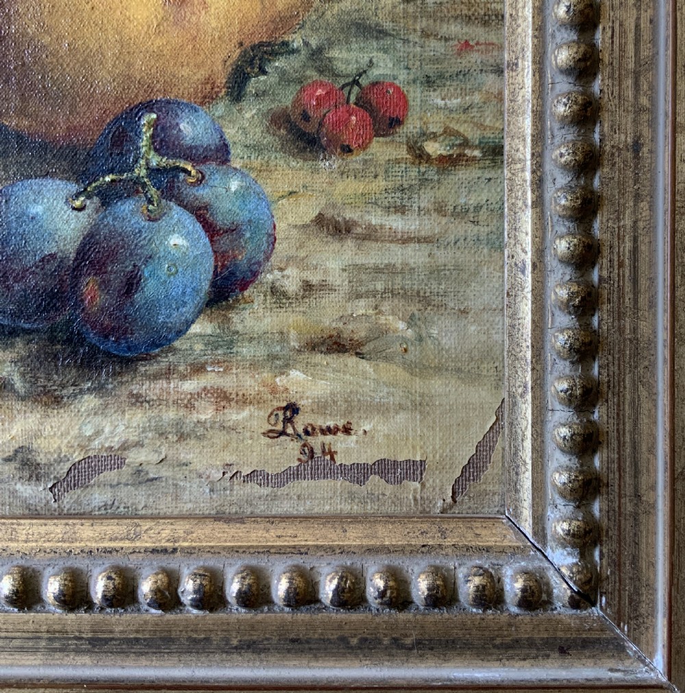 Still Life Oil Painting Pears and Apples 19th-Century Signed Original View IX