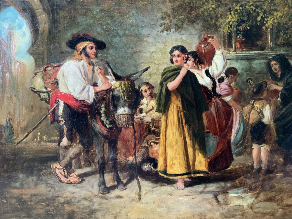 Fine Thomas Kent Pelham R.A (1831-1907) Spanish Genre Village Oil Painting View IV