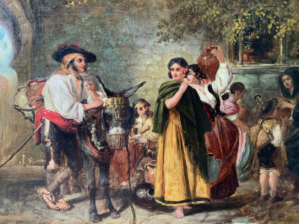 Fine Thomas Kent Pelham R.A (1831-1907) Spanish Genre Village Oil Painting View VI