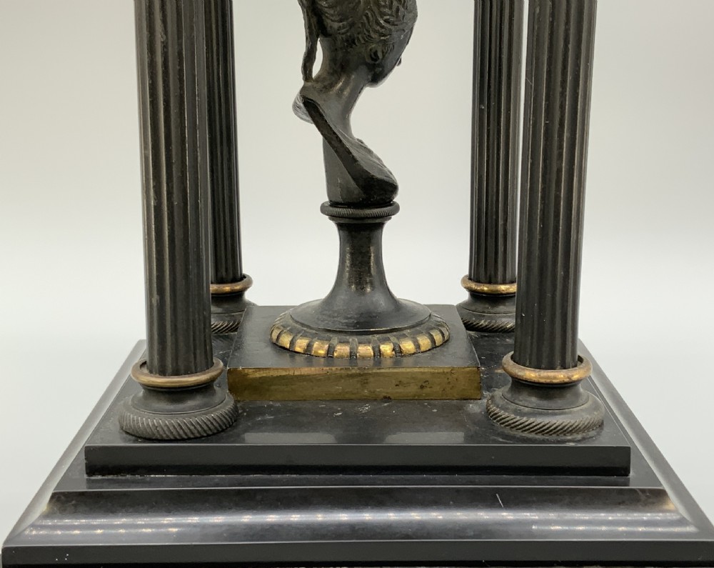 A 19th-century patinated bronze and black marble classical domed temple featuring fluted columns and a central classical bust. View XI