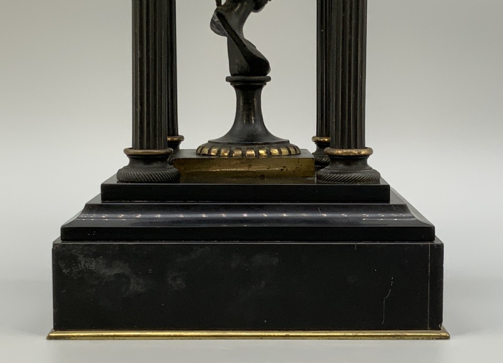 A 19th-century patinated bronze and black marble classical domed temple featuring fluted columns and a central classical bust. View XII