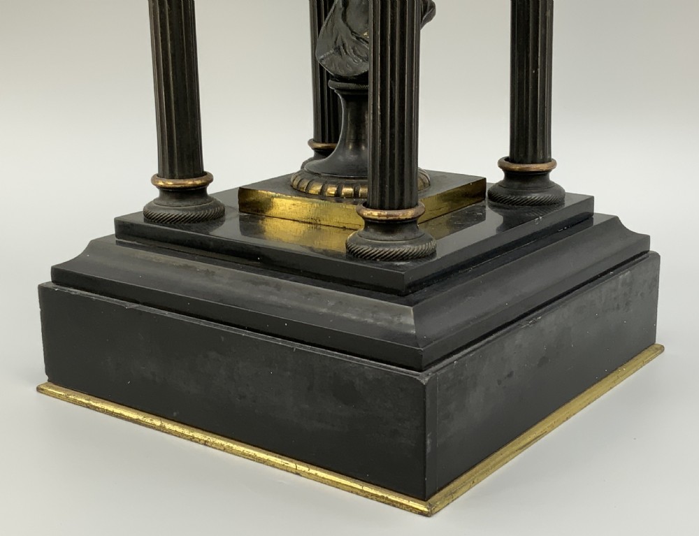 A 19th-century patinated bronze and black marble classical domed temple featuring fluted columns and a central classical bust. View XIV