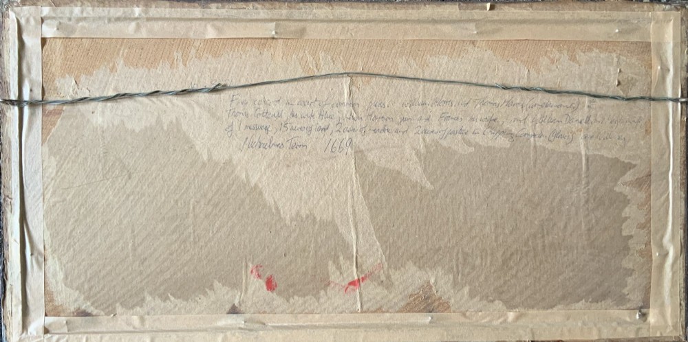 A framed 17th-century handwritten vellum document featuring brown ink calligraphic script presented in an ornate dark wood frame. View XIII