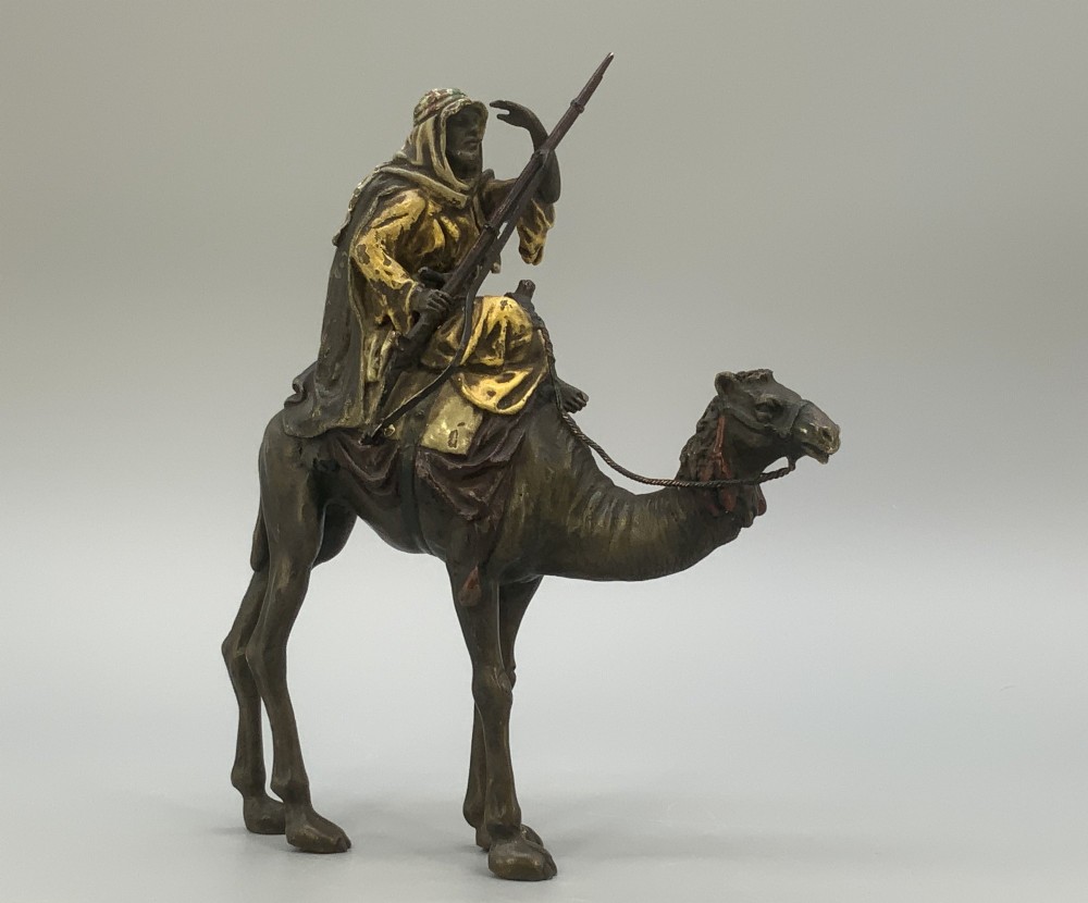 Franz Xavier Bergman Austrian Cold-Painted Bronze Arab Camel Rider Sculpture