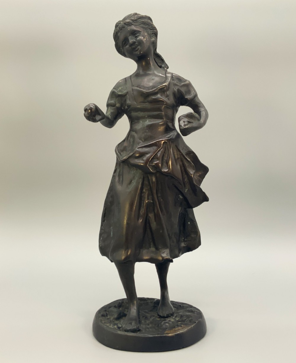 Antique French Moreau Family Bronze Sculpture of a Young Maiden 15.5 Inches Tall