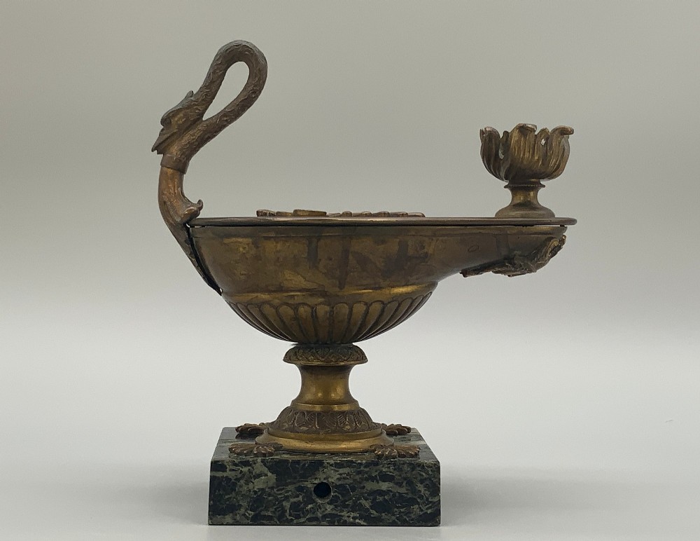 C19th Grand Tour Serpent Bronze Table Oil Lamp - Converted for Electricity