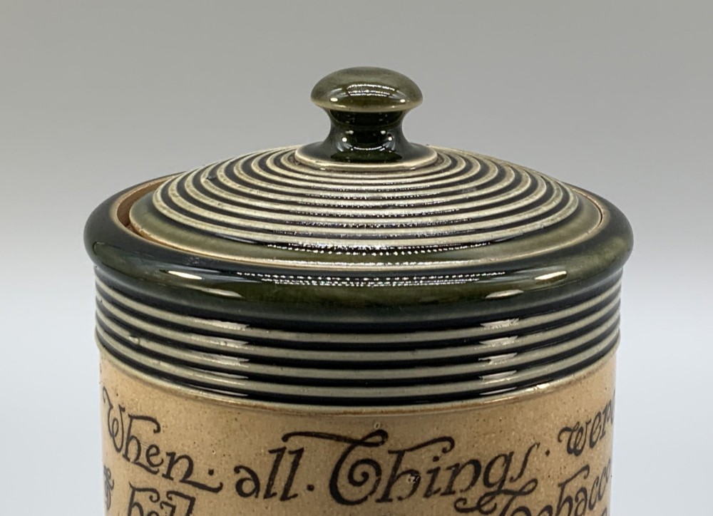 Antique Royal Doulton Stoneware Tobacco Jar & Cover – Motto Inscription View V