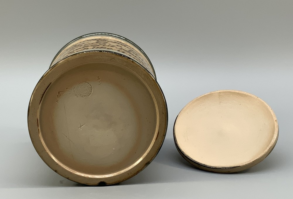 Antique Royal Doulton Stoneware Tobacco Jar & Cover – Motto Inscription View IX