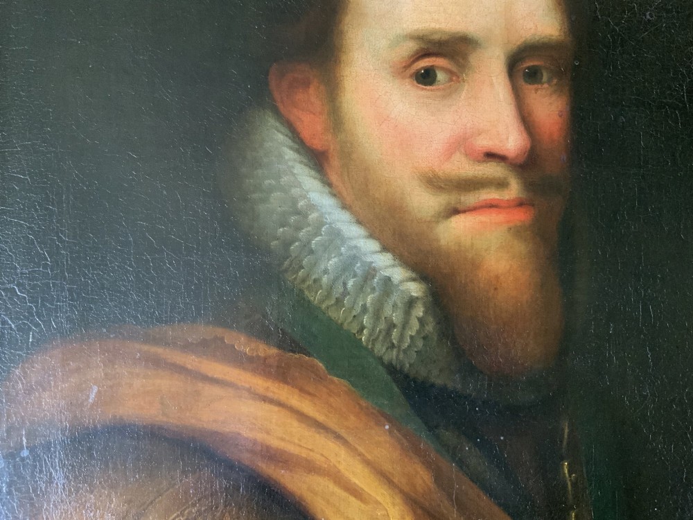 A seventeenth-century Dutch Old Master oil portrait painting depicting Maurice, Prince of Orange, set within a light moulded wooden frame. View VII