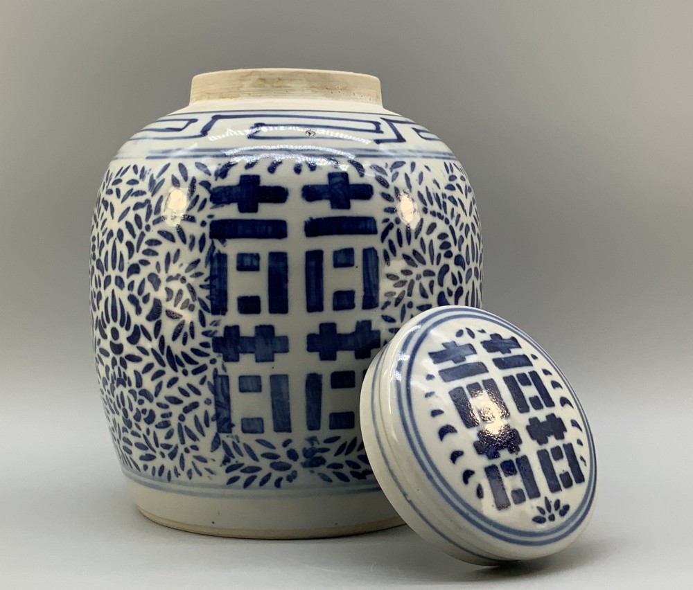 Large 19th-Century Chinese Blue & White Double Happiness Ginger Jar View IX