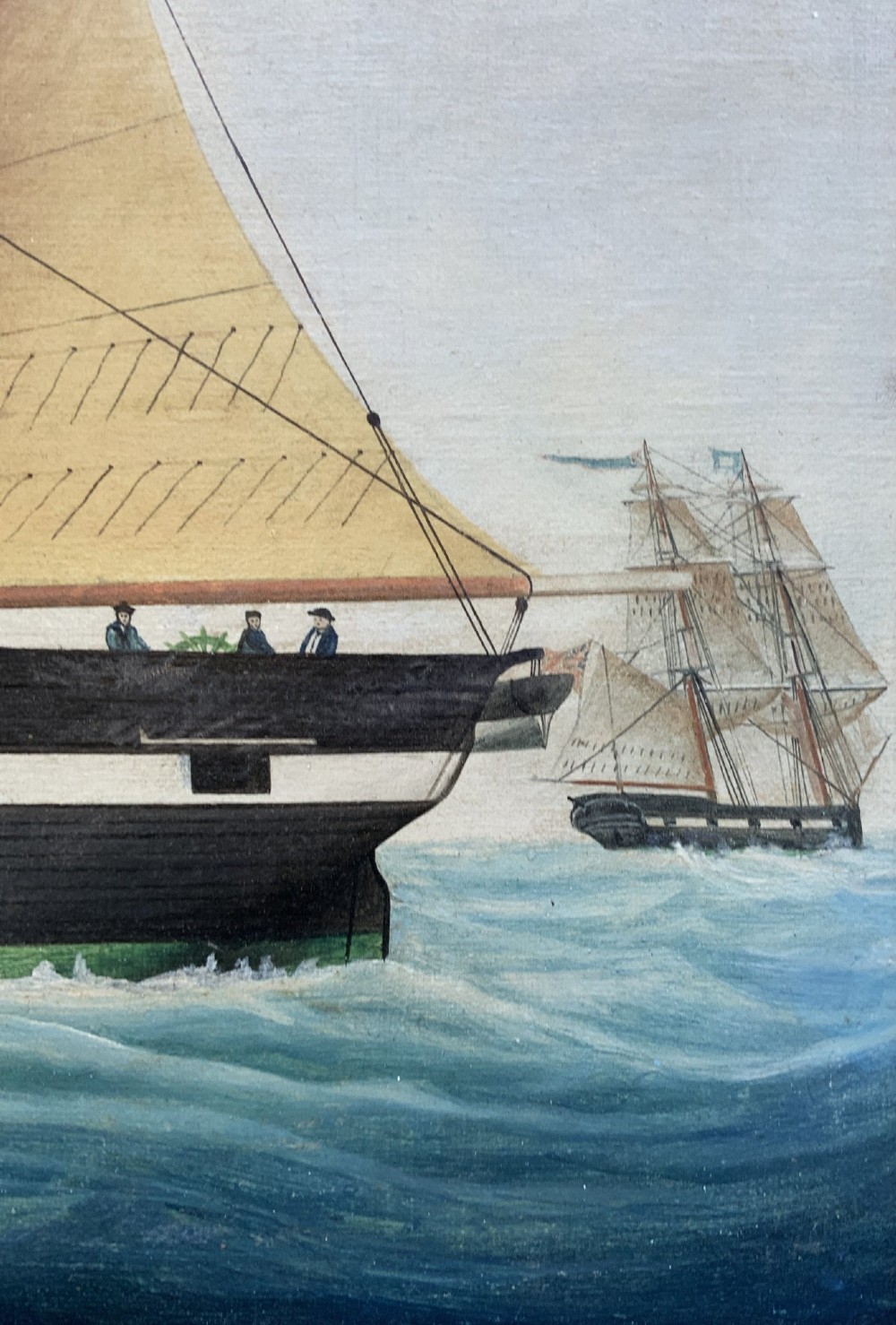 A 19th-century maritime oil painting depicting the brig Mary Wylie entering Malta harbour in a dark and gilt wood frame. View XI