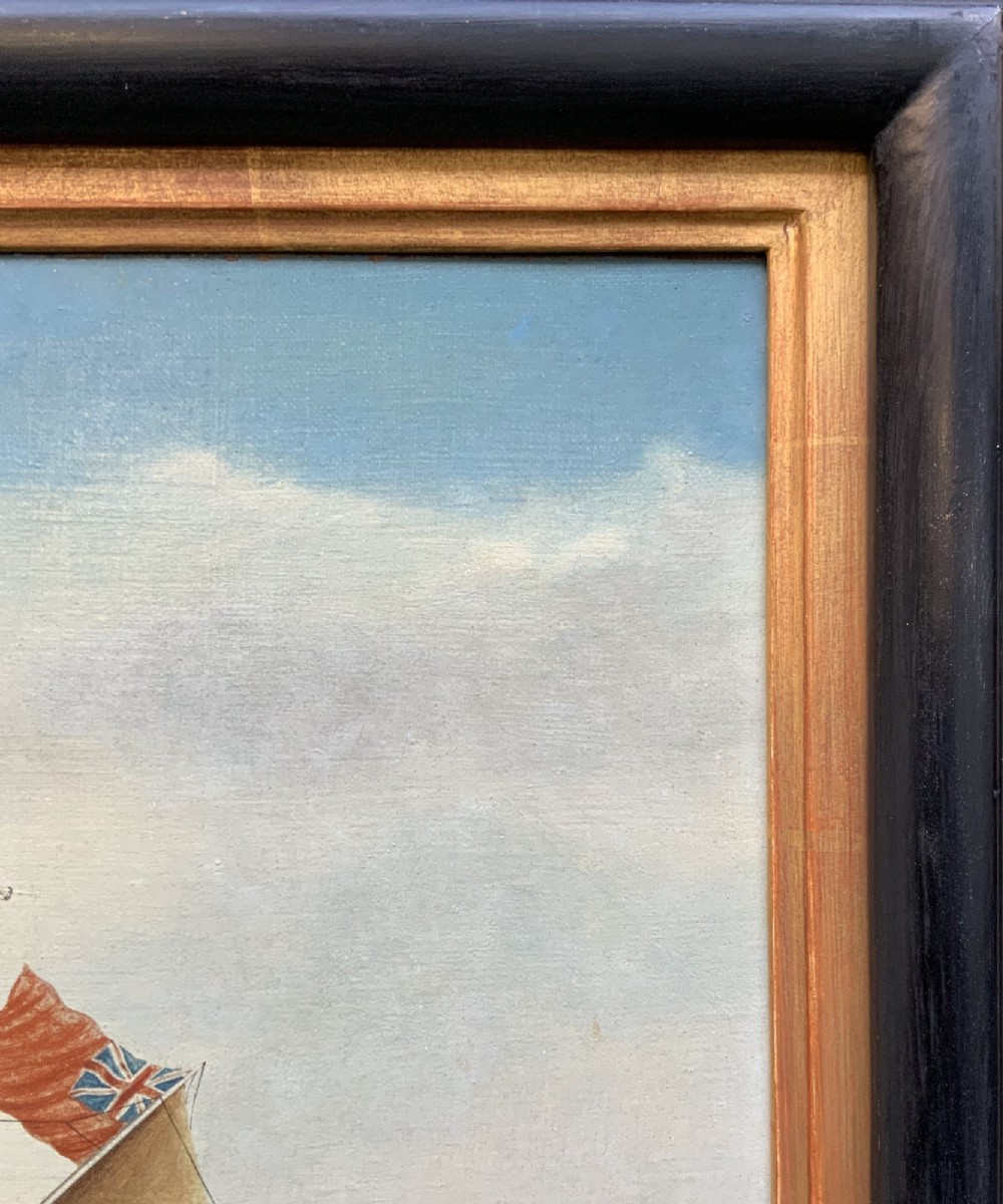 A 19th-century maritime oil painting depicting the brig Mary Wylie entering Malta harbour in a dark and gilt wood frame. View XII