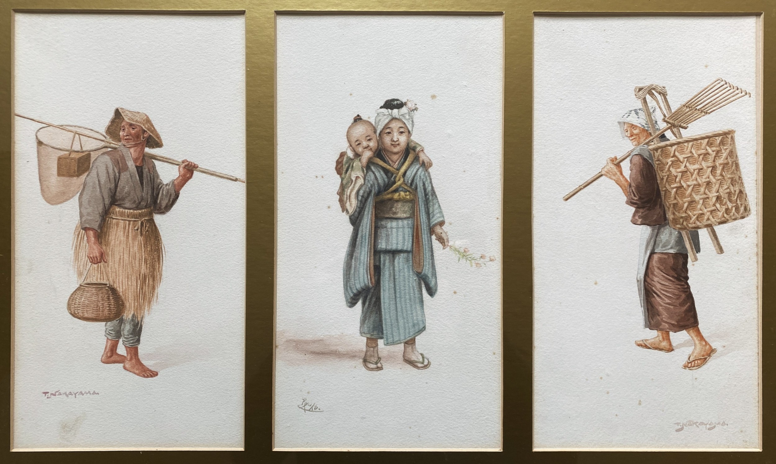 Takashi Nakayama (1893-1978) Rare Signed Japanese Triptych