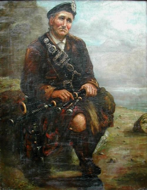 A Seated Piper on the Scottish Coast, Scottish School 19th Century