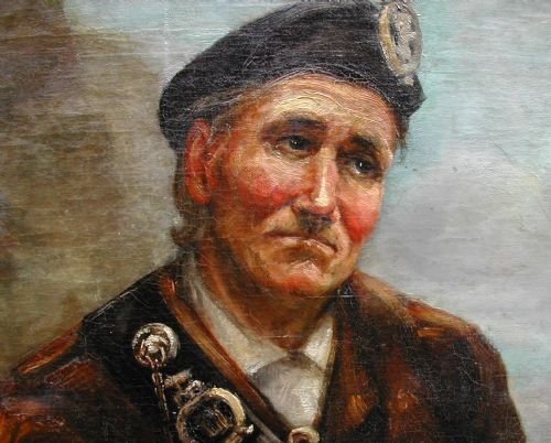 fig 2. A seated Piper on the Scottish coast, Scottish School 19th Century