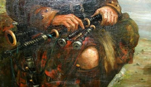 fig 3. A seated Piper on the Scottish coast, Scottish School 19th Century