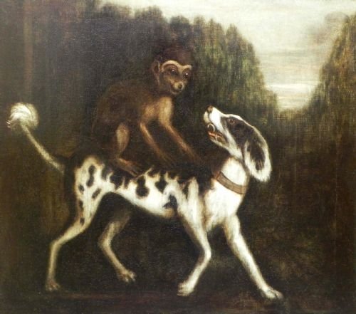Hound and Monkey, Circle of John Wootton (1686-1765)