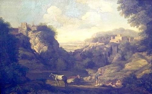 An Italinate Landscape with Travellers in the Foreground and Villas Beyond; Circle of Jan Frans Van Bloemen (1642-1749)