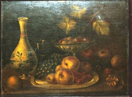 Still Life with Fruit and a Vase on a Ledge; Italian School