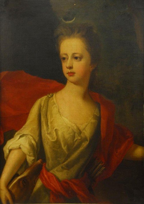 Portrait of Lady Dorothy Manners, Circa 1690-1734,  Countess of Gainsborough, as Diana by Michael Dahl, Snr.