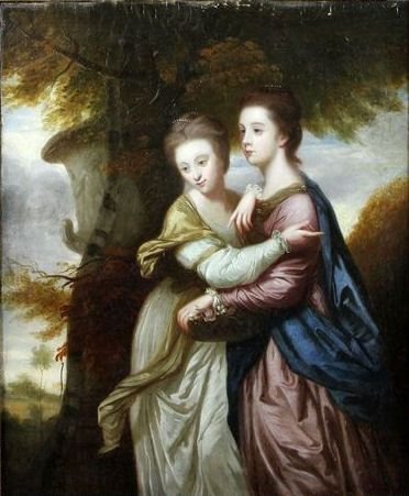 After  Sir Joshua Reynolds Pra 1723-1792  Portrait 'Miss Crusses' (Elizabeth Hinchliffe (Née Crewe); Emma Crewe) in a Classical Garden Setting