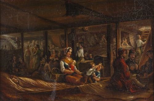 English School 19th Century, Immigrants Bellow Deck on Their Passage to North America.