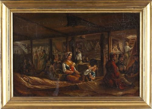 fig 1. English School 19th Century, Immigrants bellow deck on their passage to North America.