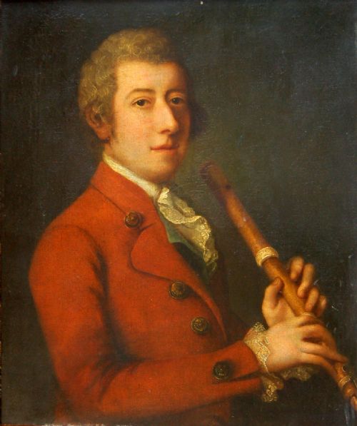 Attributed to George Knapton 1698-1778
Portrait of Michael Arne 1740-1786  Holding a Traverso