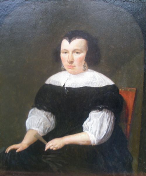 Caesar Van Everdingen  1616 - 1678
Portrait of a Young Lady Seated Holding a Fan