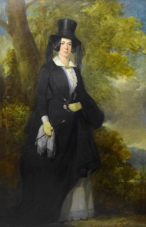 Sir Francis Grant  Pra 1803-1878  Portrait of an Elegant Lady in Riding Dress Standing by a Parkland Tree
