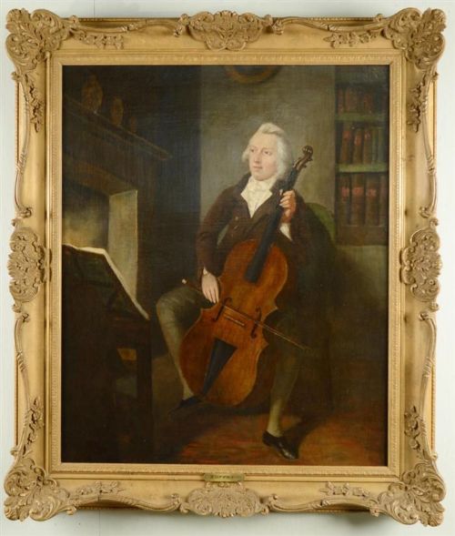 fig 2. Circle of Francesco Renaldi 1755 - 1798 Portrait of a Young Gentleman Playing his Cello in an Interior