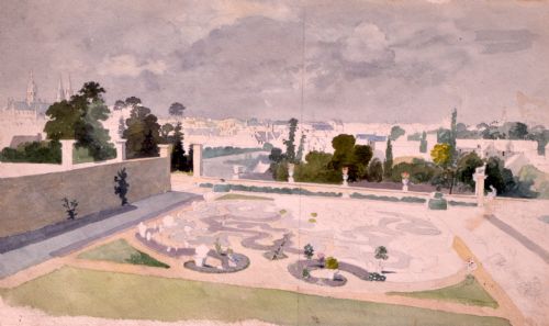 Attributed Thomas Shotter Boys, 1803–1874
A Formal Walled Garden in Bayeux with Bayeux Cathedral Beyond
