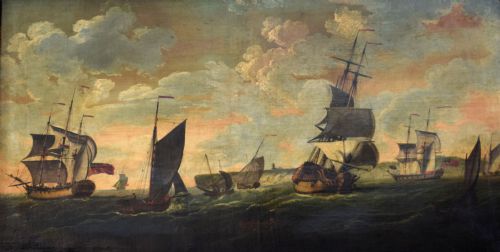 Attributed to Francis Holman 1729-1784   Frigates and Coastal Shipping of Beachey Head