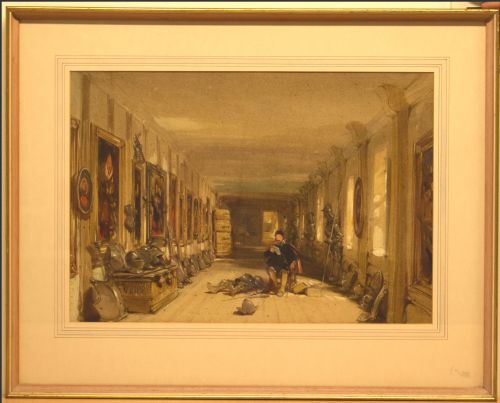 GEORGE CATTERMOLE 1800 1868A CAVALIER READING A DISPATCH IN A LONG GALLERY DECORATED WITH ARMOUR AND PAINTINGS - ADDITIONAL PHOTO 4