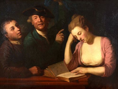 Attributed to Joseph Wright of Derby, Ara, 1734-1797
Portrait of Samuel Foote 1720-1777 with David Garrick 1717-1779 & His Wife Eva Maria Veigel 1724–1822