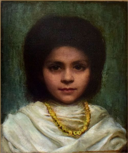 
Attributed to Eugène Girardet, 1853 - 1907
Portrait of a Bedouin Child Wearing a White Shawl and Necklace
