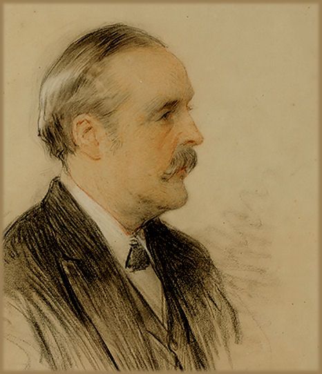 fig 1. An Edwardian profile portrait sketch on beige paper depicting a gentleman with a moustache in formal attire, signed and dated 1907.