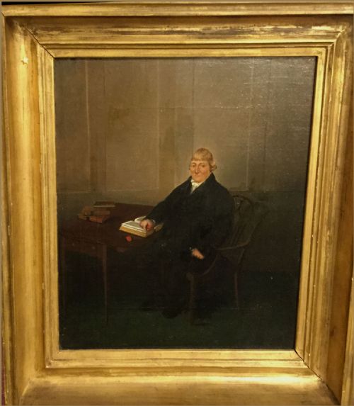 STEPHEN TAYLOR FL 1808 1849A GENTLEMAN SEATED ON A CHIPPENDALE DESK CHAIR IN A PANELED INTERIOR - ADDITIONAL PHOTO 5