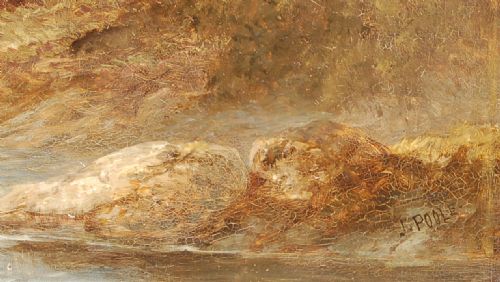 fig 3. A 19th-century oil painting depicting travellers resting on a stone bridge over a rushing river in North Wales, with Mount Snowdon towering under a cloudy sky.