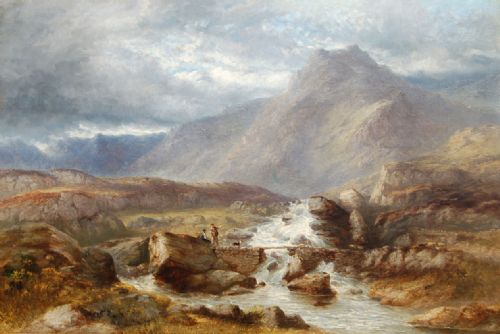 James Poole, 1804 - 1886
Travellers on the Conwy, North Wales with Mount Snowdon Beyond