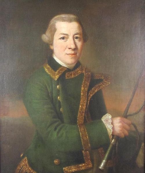 Francis Cotes, 1726 - 1770
Portrait of a Gentleman Huntsman Wearing a Green Coat Trimmed with Gold Fringe, Holding a Hunting Whip